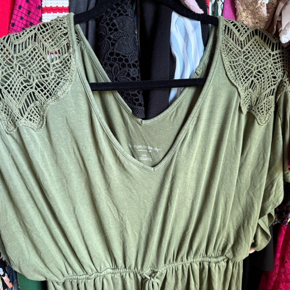 Liz Lange Olive Green Crochet Shoulder Drawstring Dress, xxl